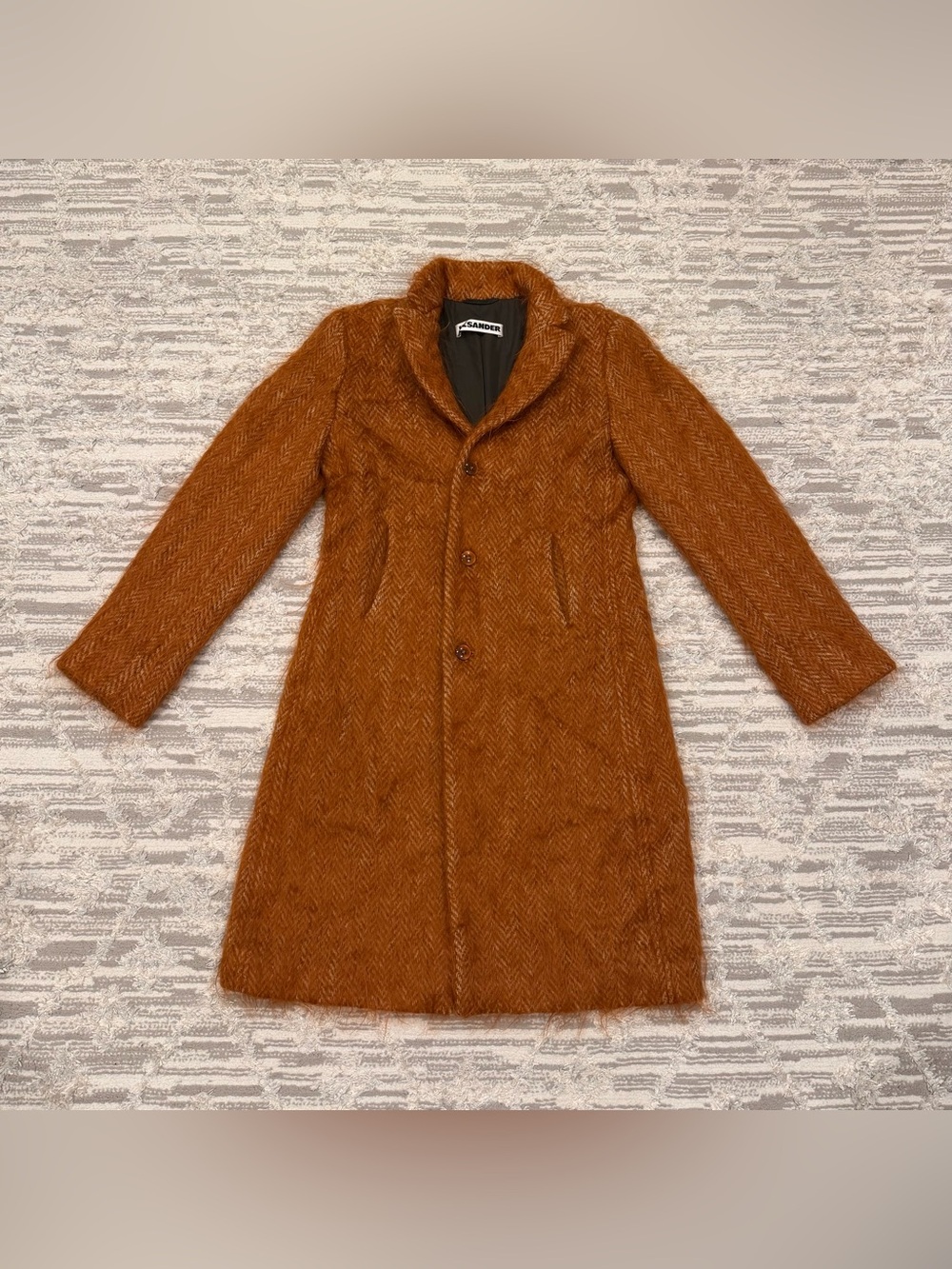 Jil Sander Wool And Mohair Herringbone Coat Women’s 36 Made In Italy Angora Rare